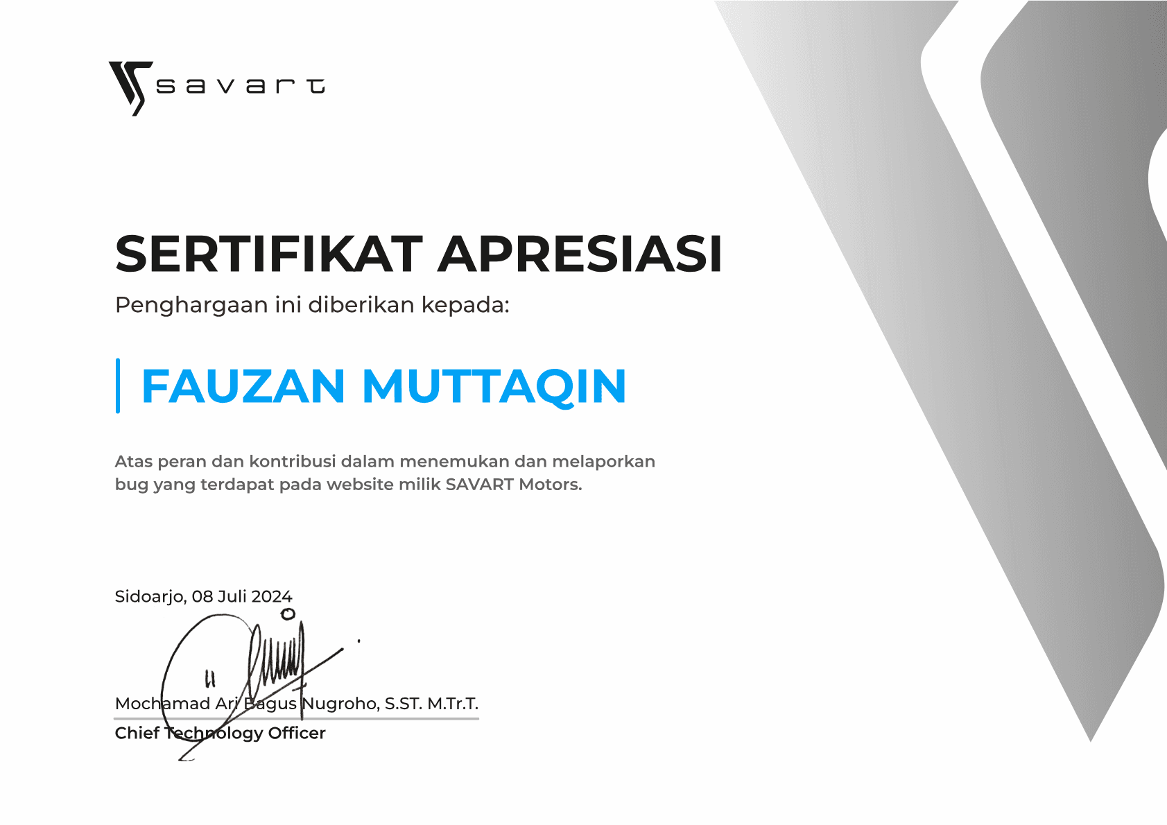 SAVART - Sertifikat Apresiasi